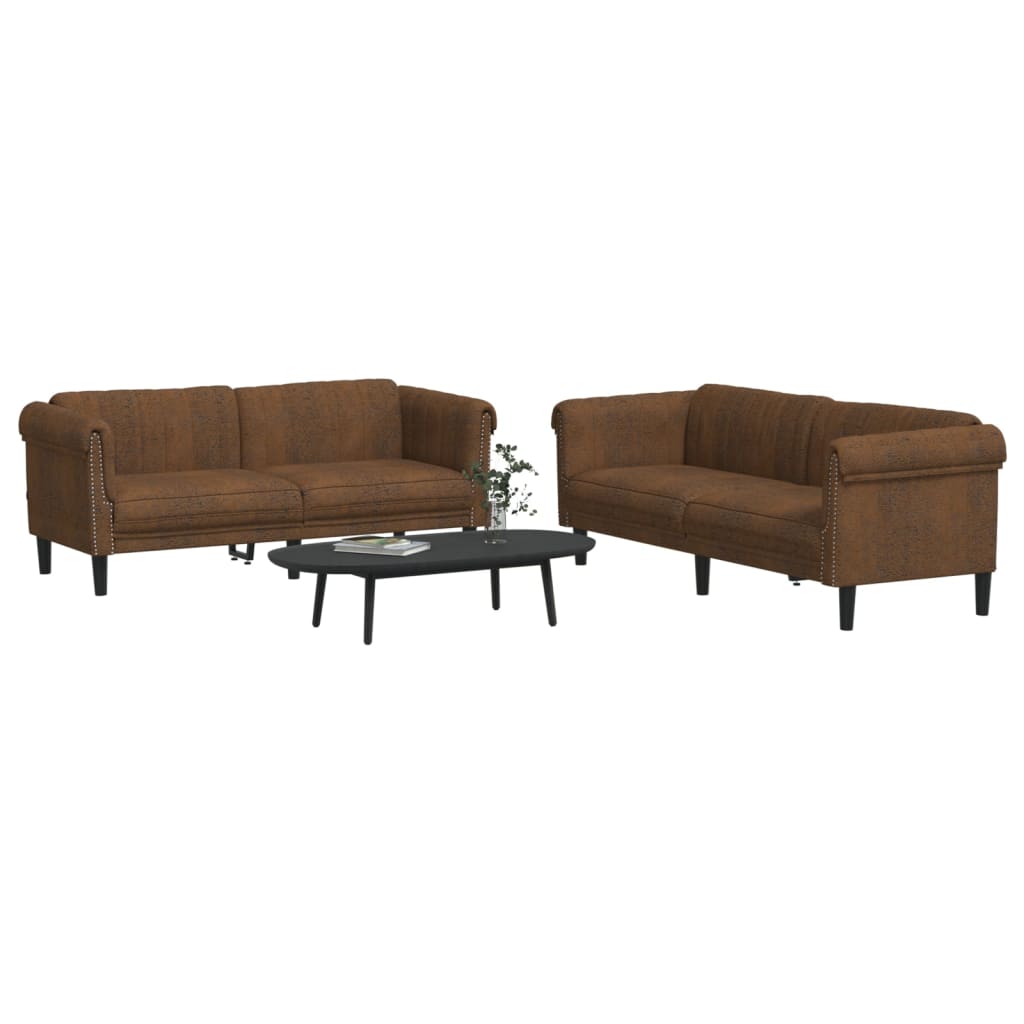 2 pcs conjunto de sofás veludo castanho