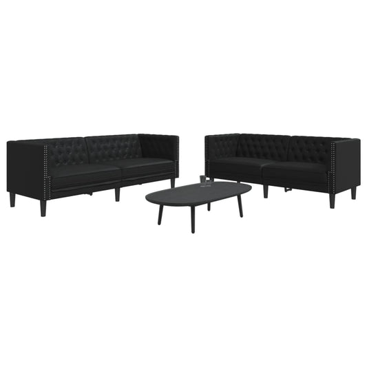 2 pcs conjunto de sofás chesterfield couro artificial preto