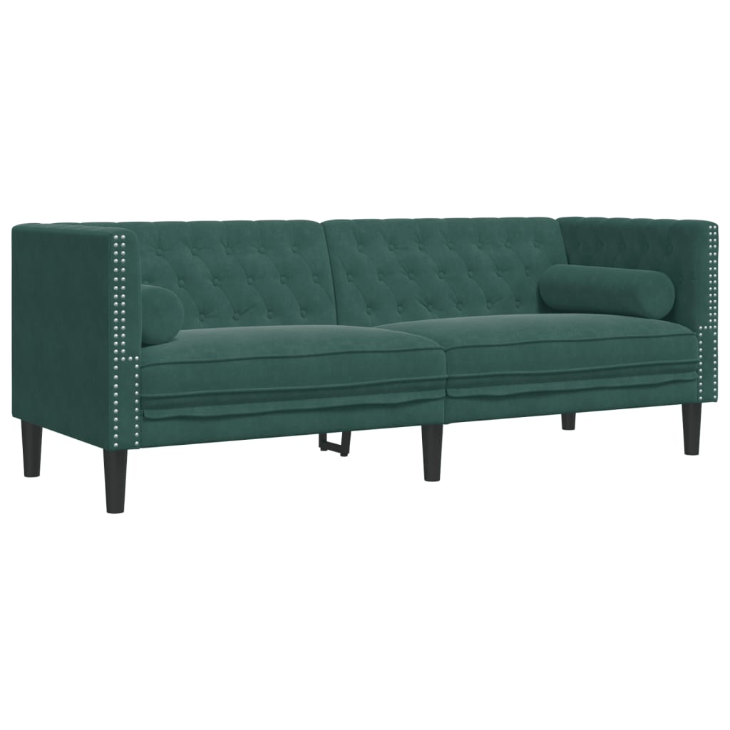 3 pcs conj. de sofás chesterfield com rolos veludo verde-escuro