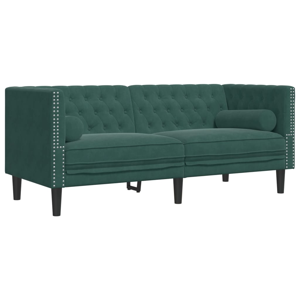 3 pcs conj. de sofás chesterfield com rolos veludo verde-escuro