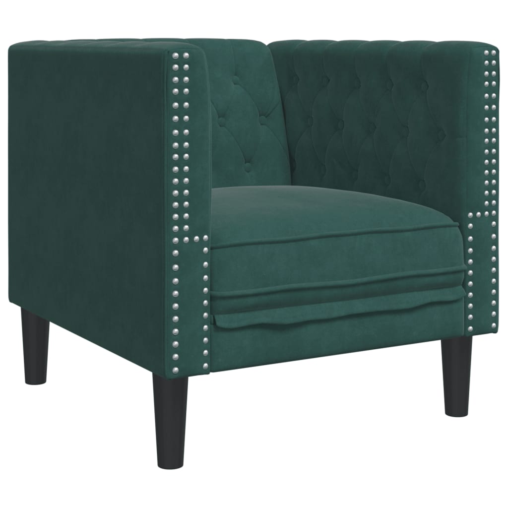 3 pcs conj. de sofás chesterfield com rolos veludo verde-escuro