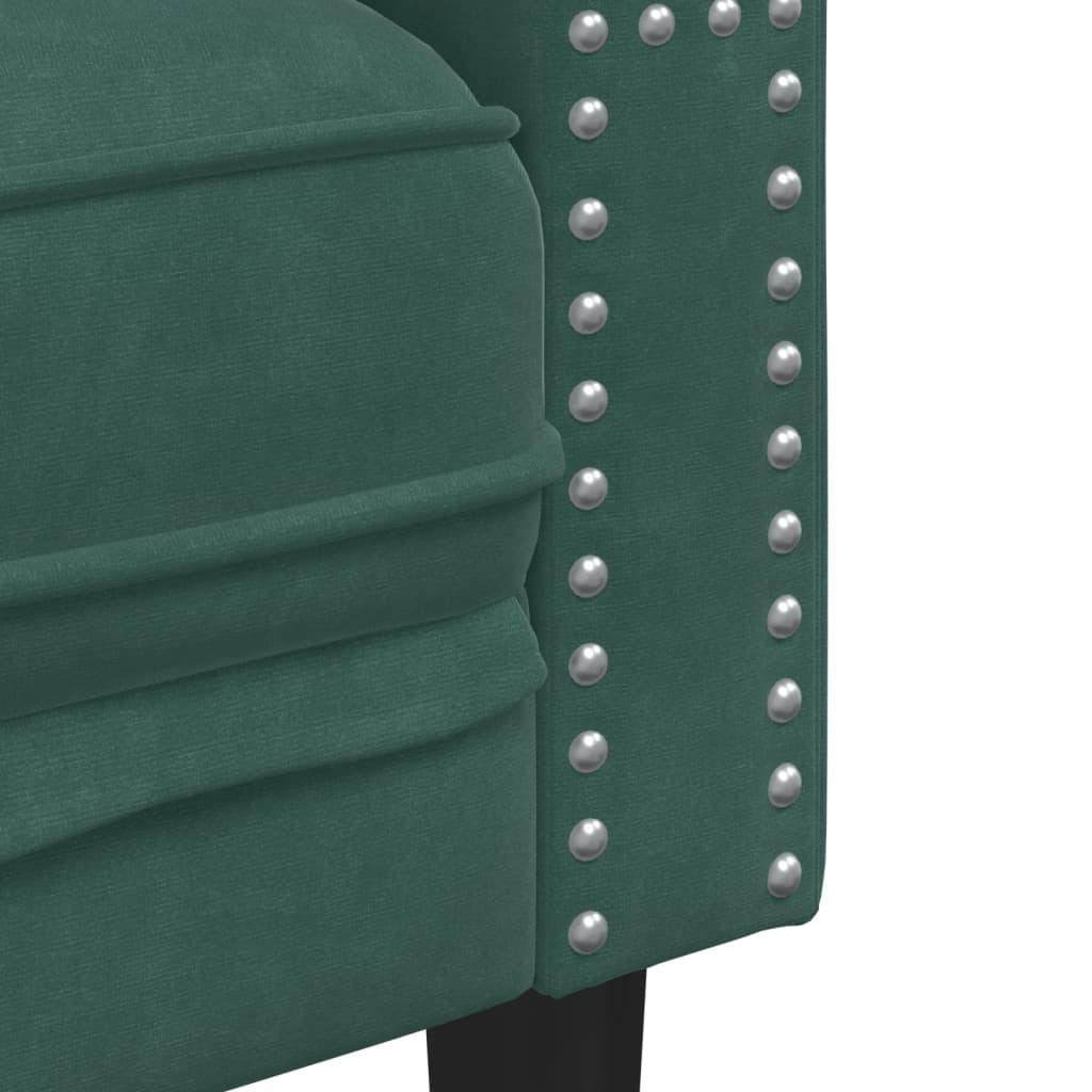 3 pcs conj. de sofás chesterfield com rolos veludo verde-escuro
