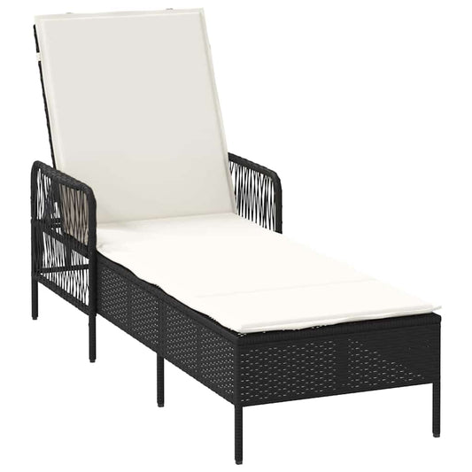 Espreguiçadeira com almofada Preto 157 x 55 x 92cm vime PE