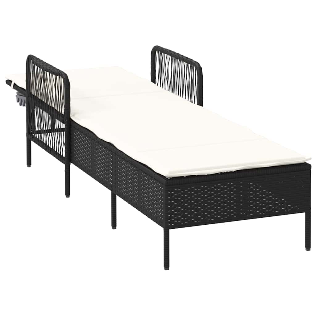 Espreguiçadeira com almofada Preto 157 x 55 x 92cm vime PE