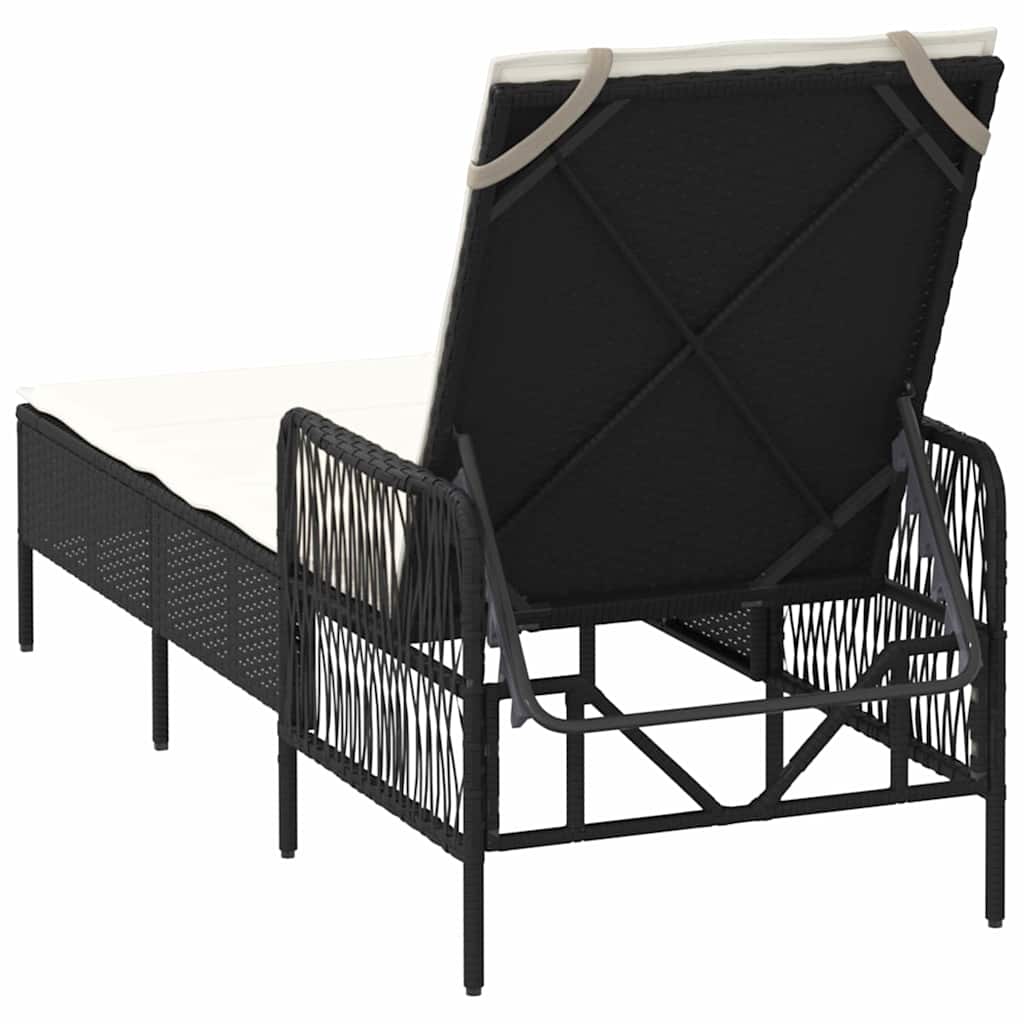 Espreguiçadeira com almofada Preto 157 x 55 x 92cm vime PE