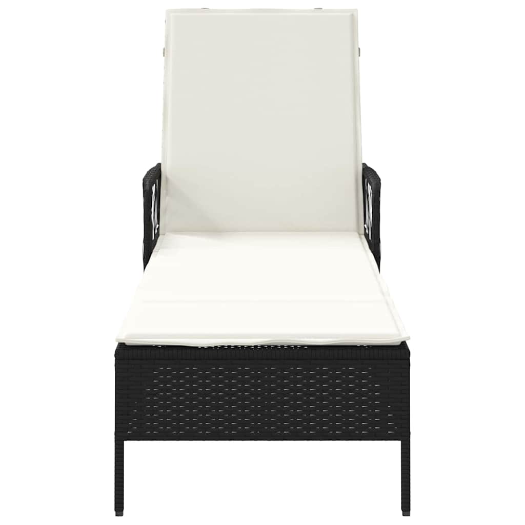 Espreguiçadeira com almofada Preto 157 x 55 x 92cm vime PE