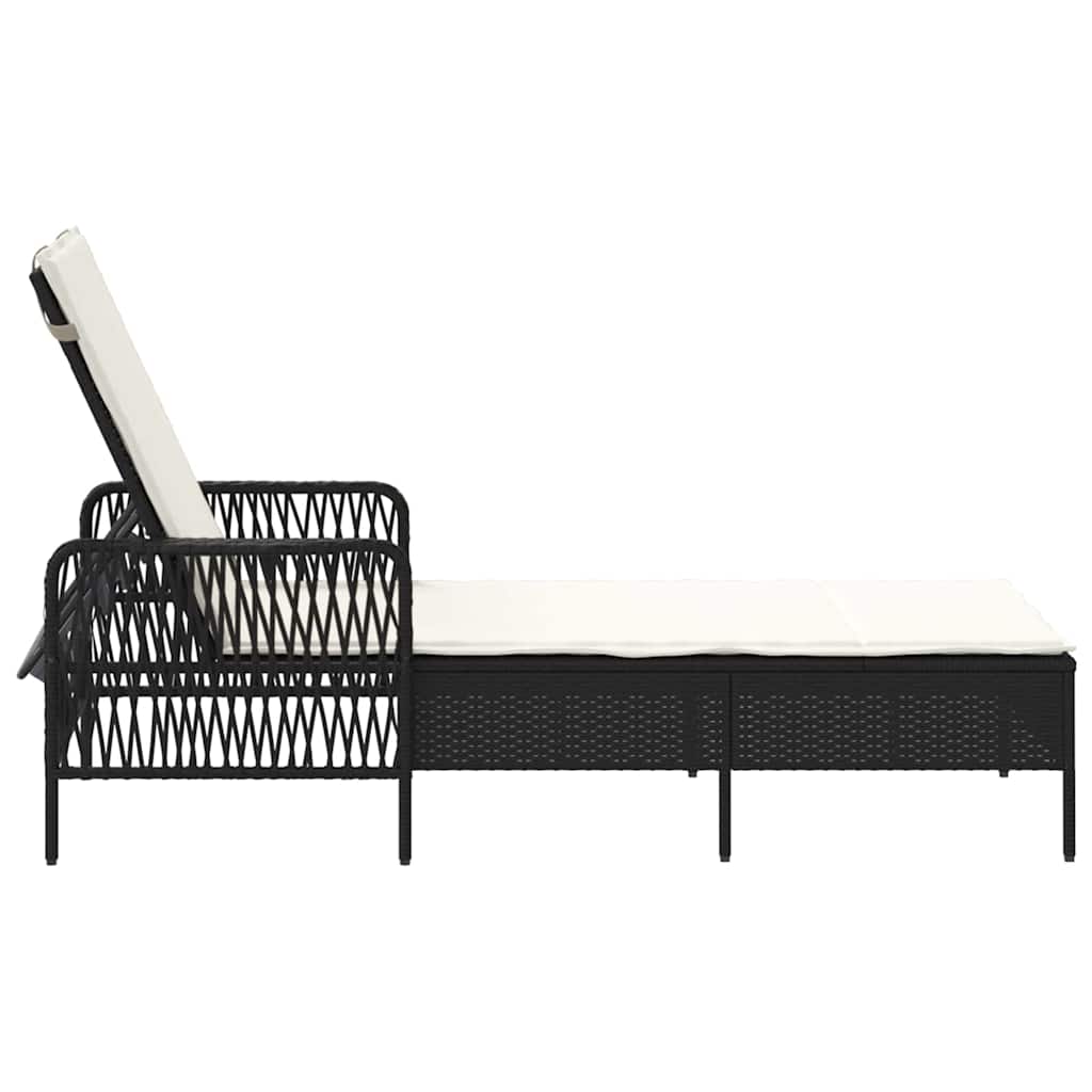 Espreguiçadeira com almofada Preto 157 x 55 x 92cm vime PE
