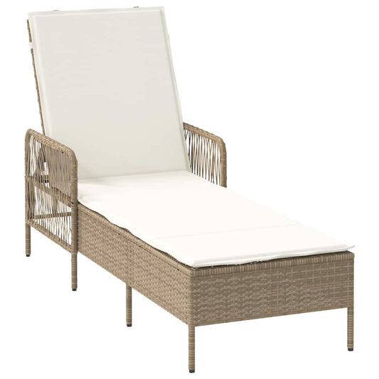 Espreguiçadeira com almofada Bege 157 x 55 x 92cm vime PE