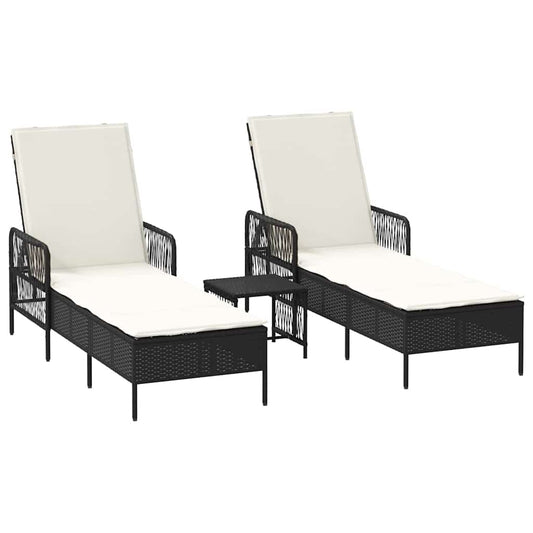 Espreguiçadeira com almofada 2 pcs Preto 35 x 35 x 32cm vime PE