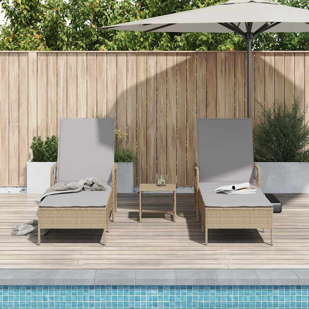 Espreguiçadeira com almofada 2 pcs Bege 35 x 35 x 32cm vime PE
