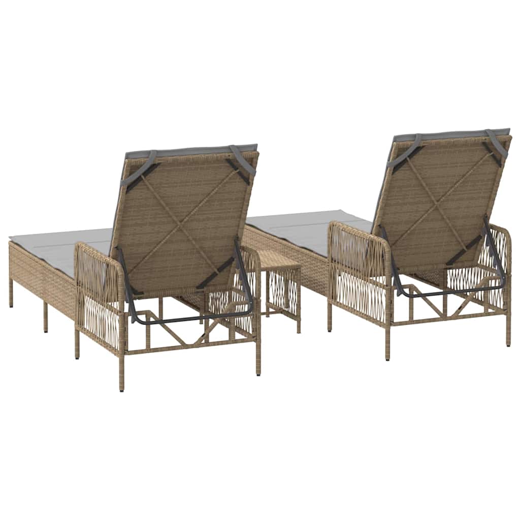 Espreguiçadeira com almofada 2 pcs Bege 35 x 35 x 32cm vime PE