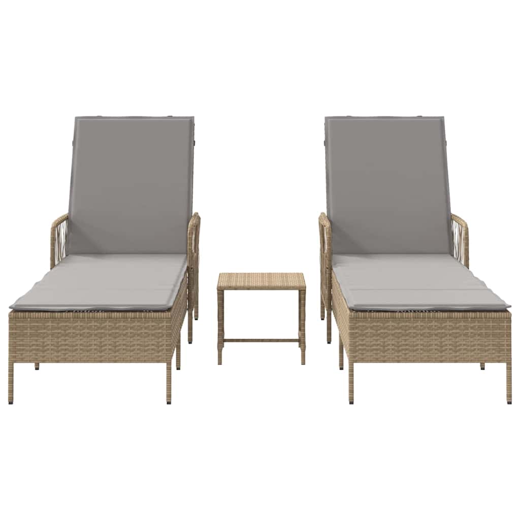Espreguiçadeira com almofada 2 pcs Bege 35 x 35 x 32cm vime PE