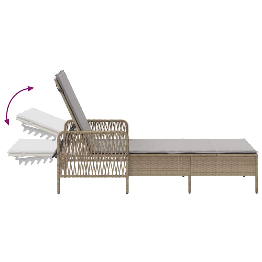Espreguiçadeira com almofada 2 pcs Bege 35 x 35 x 32cm vime PE