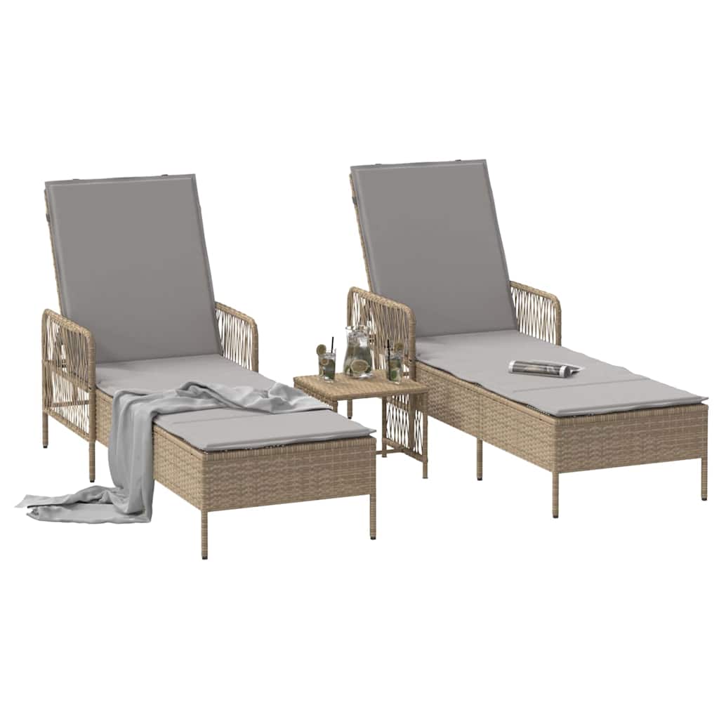Espreguiçadeira com almofada 2 pcs Bege 35 x 35 x 32cm vime PE