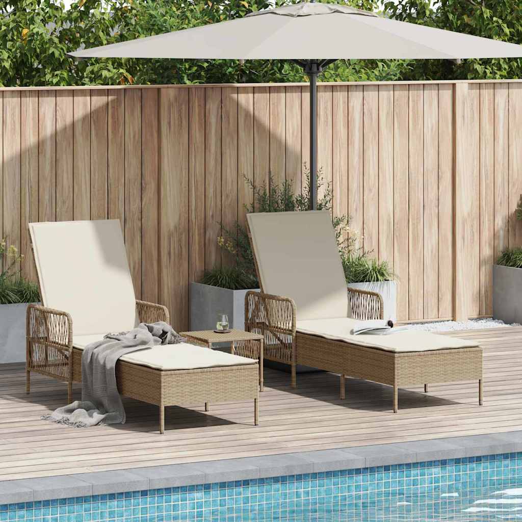 Espreguiçadeira com almofada 2 pcs Bege 35 x 35 x 32cm vime PE