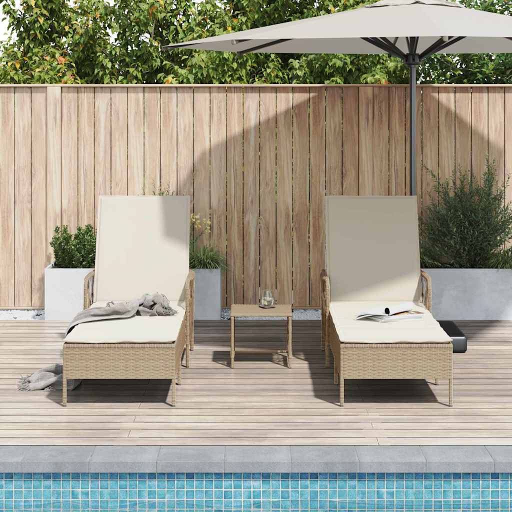 Espreguiçadeira com almofada 2 pcs Bege 35 x 35 x 32cm vime PE