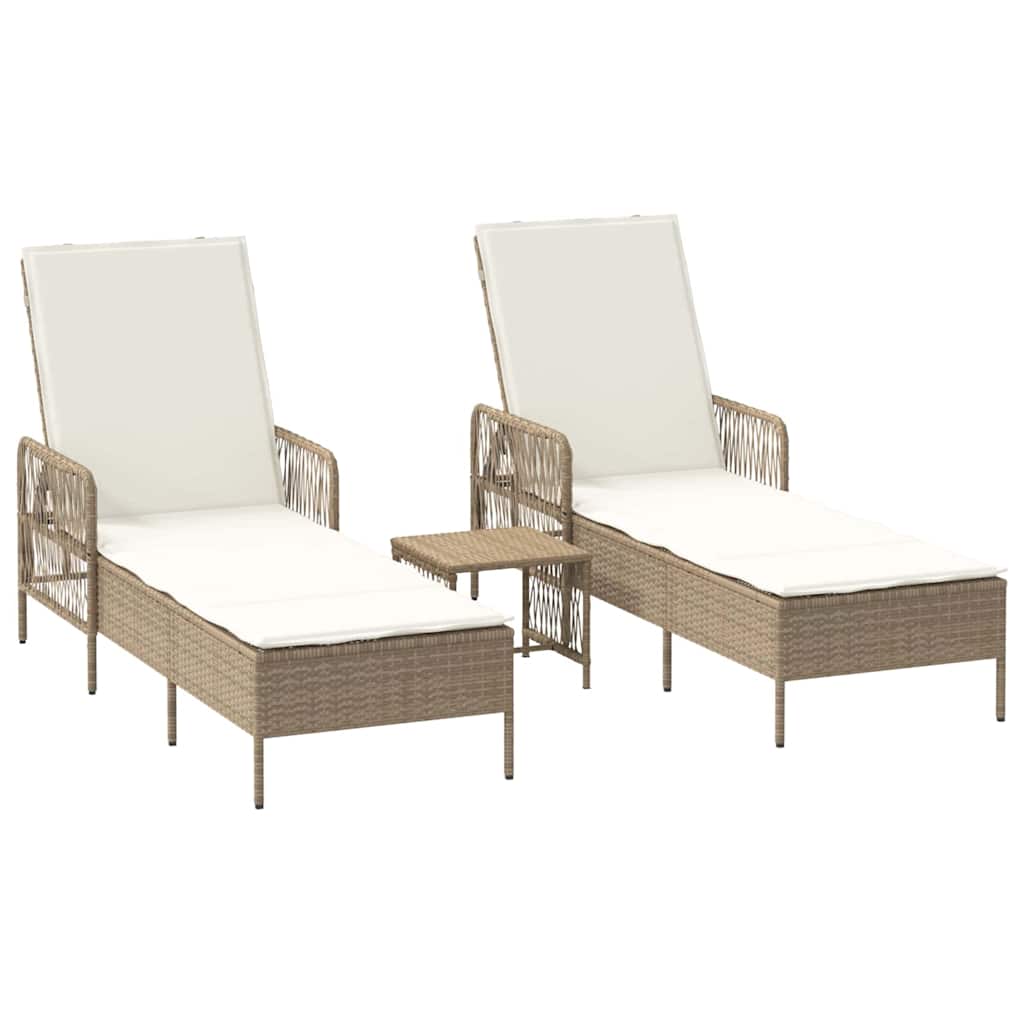 Espreguiçadeira com almofada 2 pcs Bege 35 x 35 x 32cm vime PE