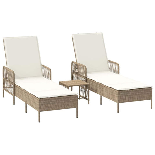Espreguiçadeira com almofada 2 pcs Bege 35 x 35 x 32cm vime PE