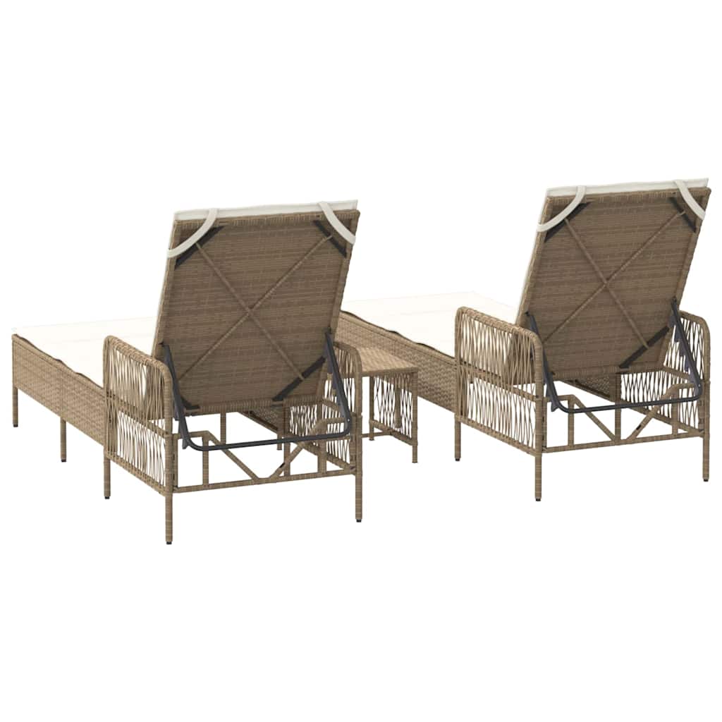 Espreguiçadeira com almofada 2 pcs Bege 35 x 35 x 32cm vime PE