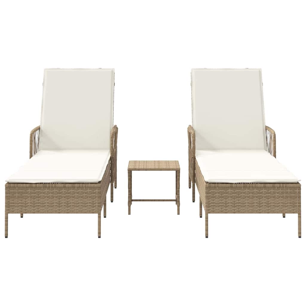 Espreguiçadeira com almofada 2 pcs Bege 35 x 35 x 32cm vime PE