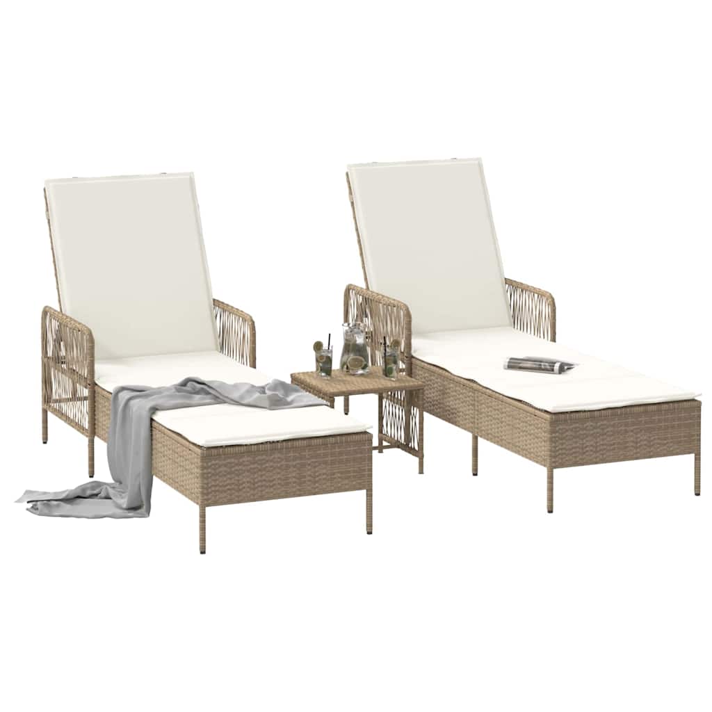 Espreguiçadeira com almofada 2 pcs Bege 35 x 35 x 32cm vime PE
