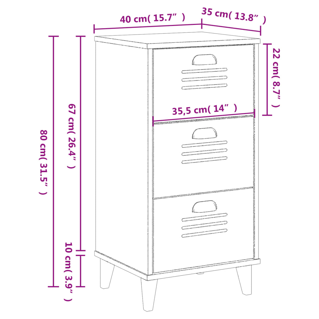 Mesa de cabeceira VIKEN derivados de madeira cinzento antracite