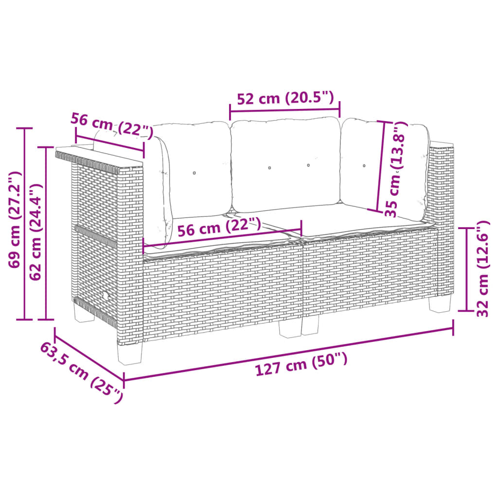 Sofás de canto para jardim com almofadões 2 pcs vime PE bege
