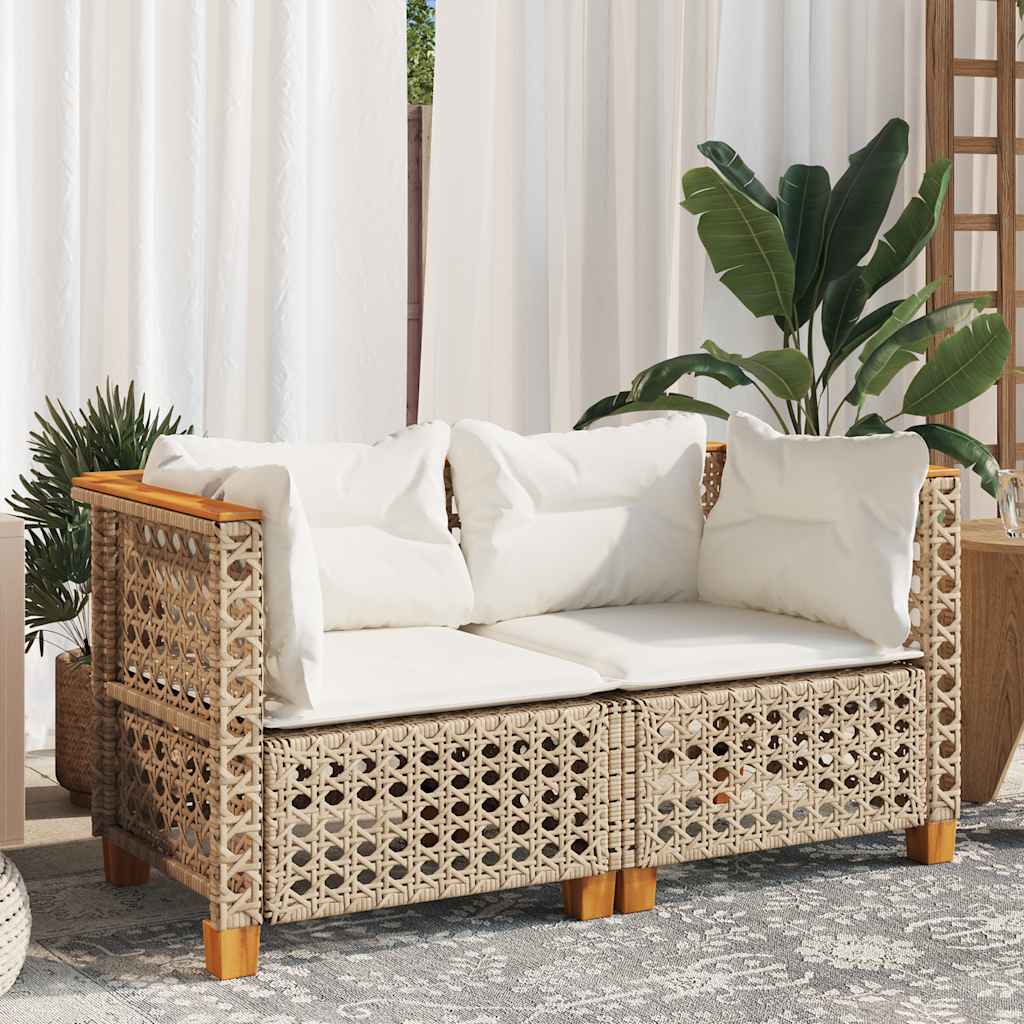Sofás de canto para jardim com almofadões 2 pcs vime PE bege