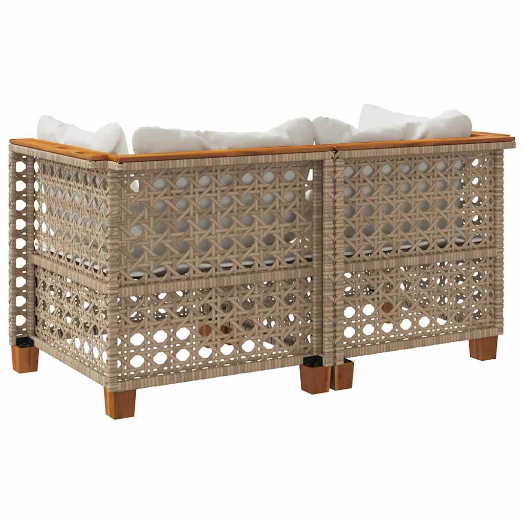 Sofás de canto para jardim com almofadões 2 pcs vime PE bege