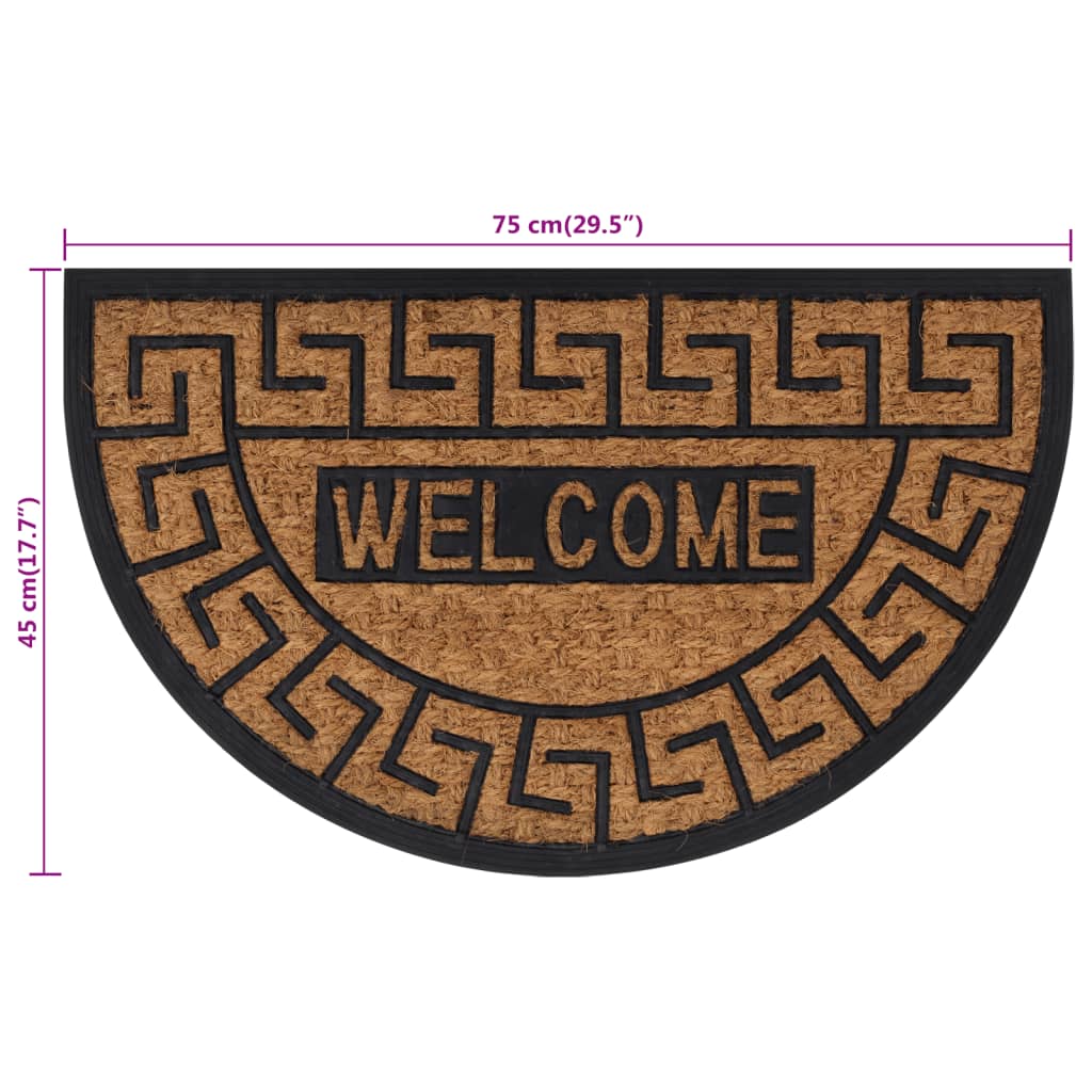 Tapete de porta semicircular 45x75 cm borracha e fibra de coco