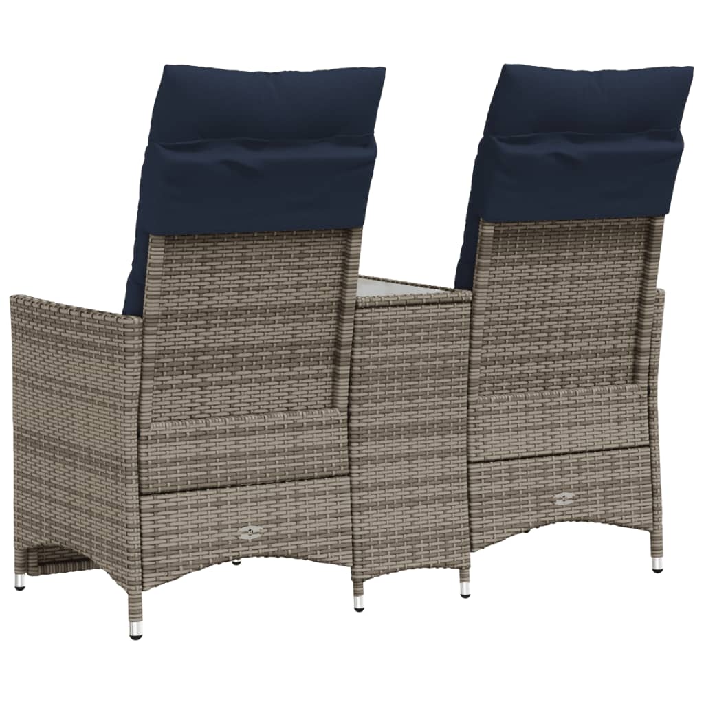Sofá de jardim reclinável de 2 lugares com Mesa em vime sintético cinza
