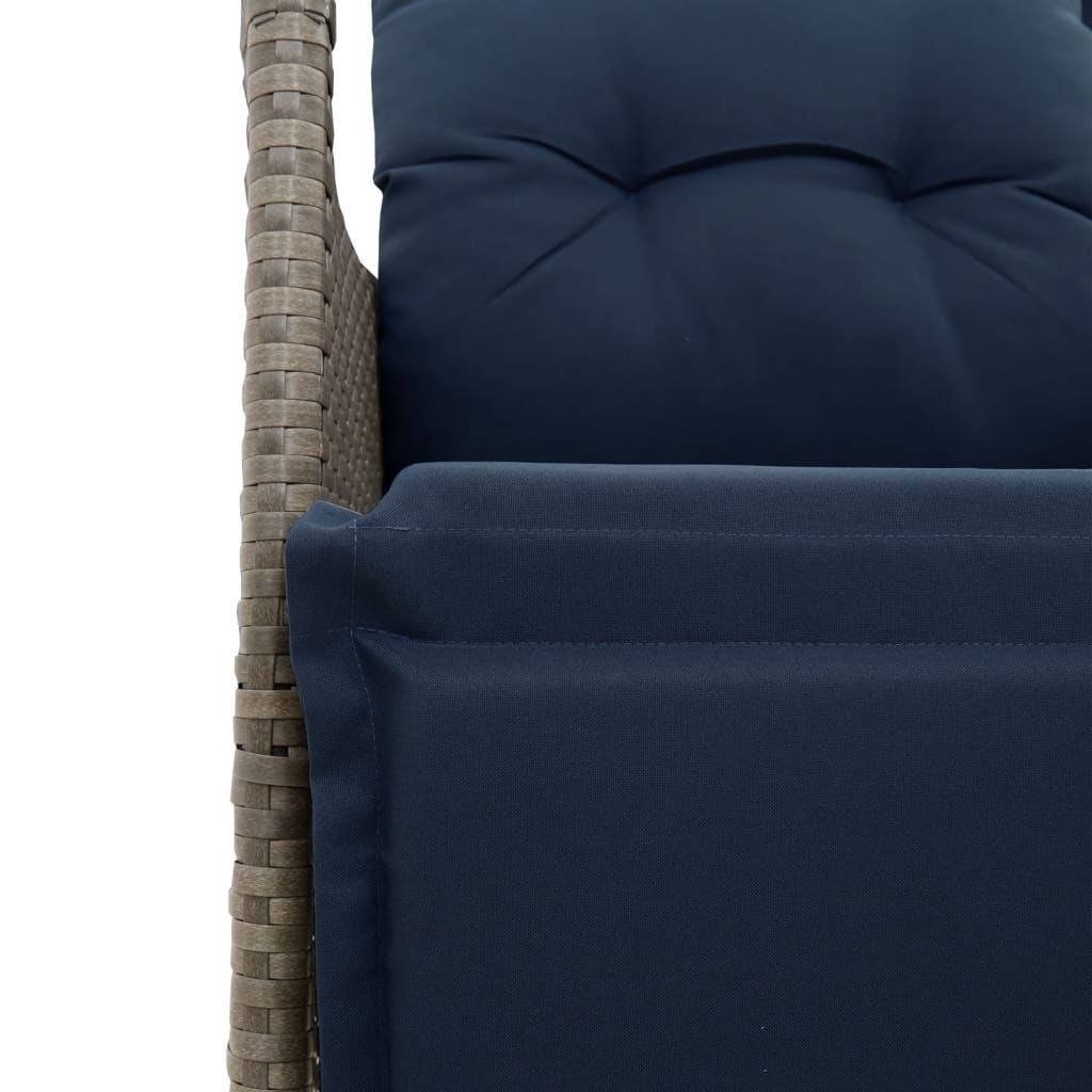 Sofá de jardim reclinável de 2 lugares com Mesa em vime sintético cinza