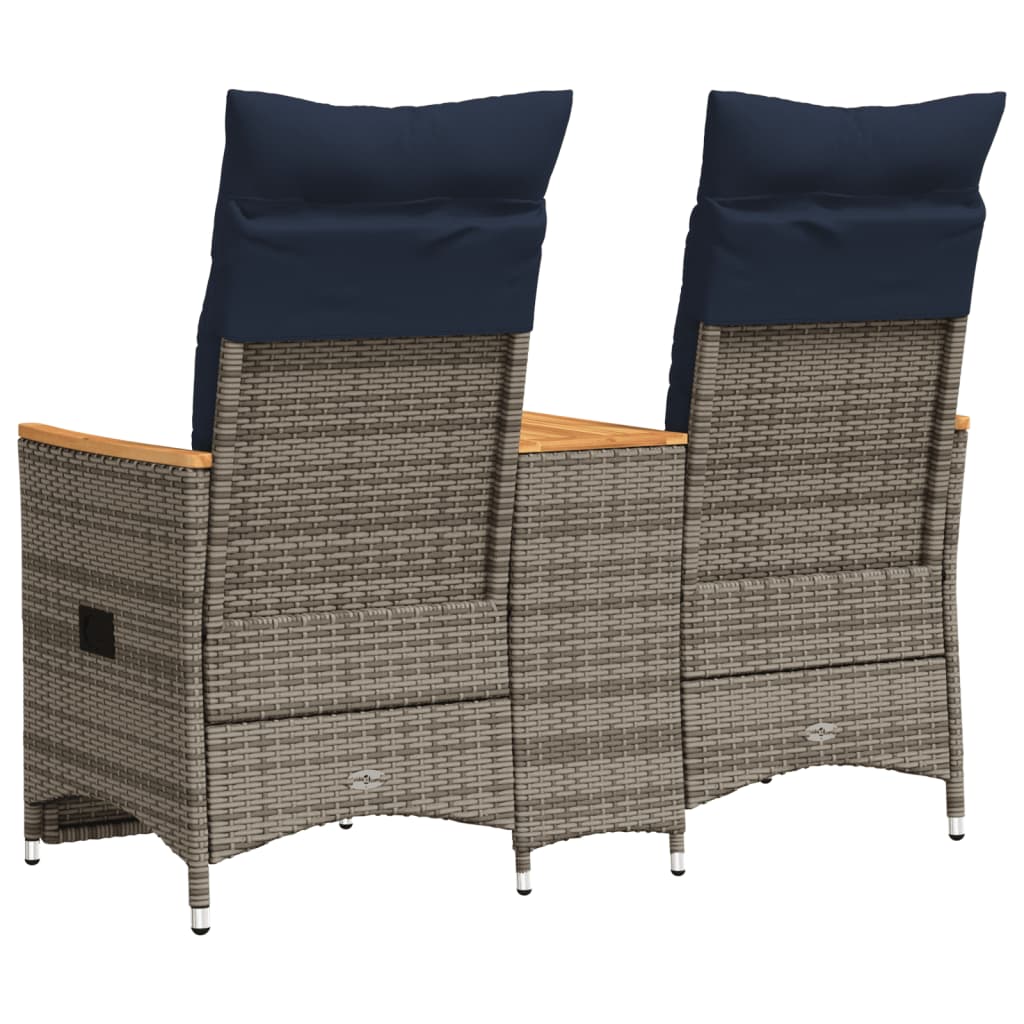 Sofá de jardim reclinável de 2 lugares com Mesa em vime sintético cinza