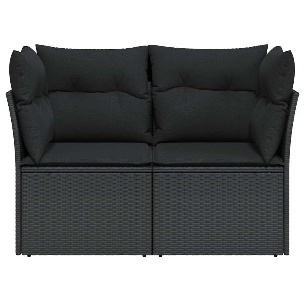 Sofá de jardim com almofadas, 2 lugares, vime sintético preto