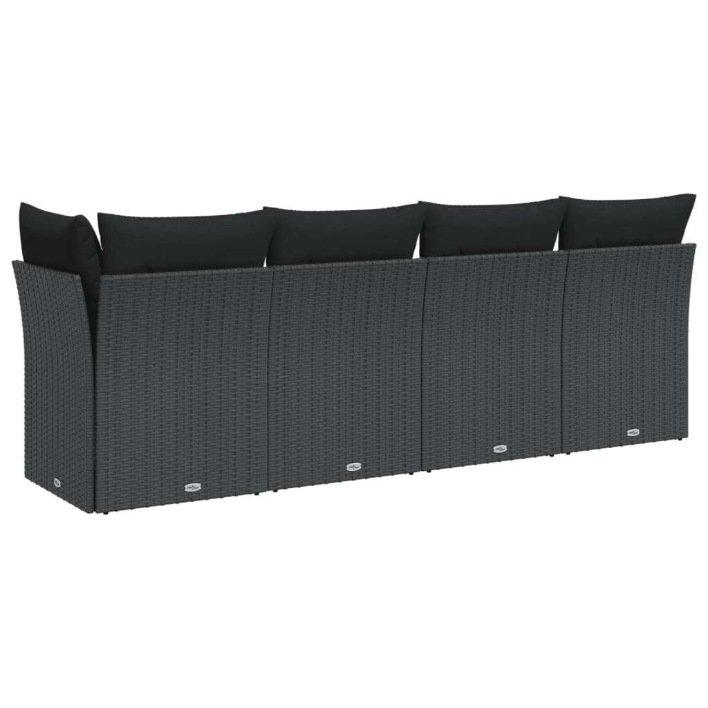 Sofá de jardim com almofadas, 4 lugares, vime sintético preto