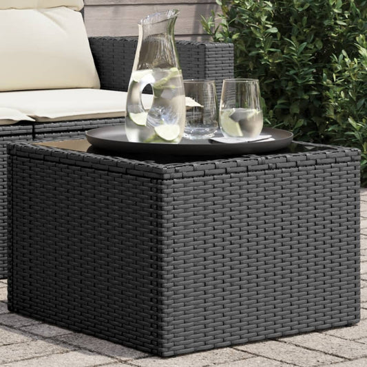 Mesa de jardim com tampo de vidro preta 55x55x37 cm vime sintético
