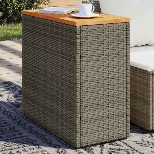 Mesa apoio jardim c/ tampo madeira 58x27,5x55 cm vime PE cinza