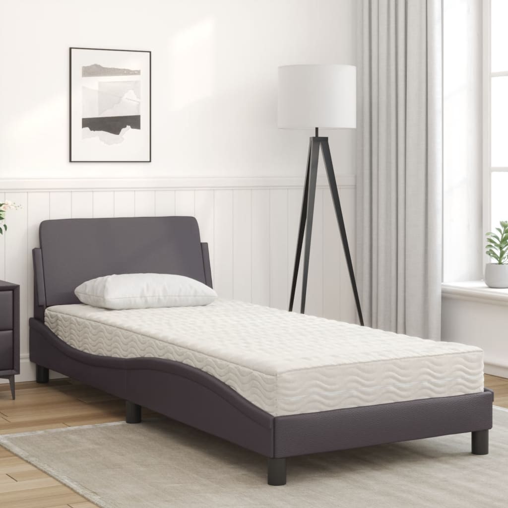 Cama com colchão Dover 90x190 cm couro artificial cinzento
