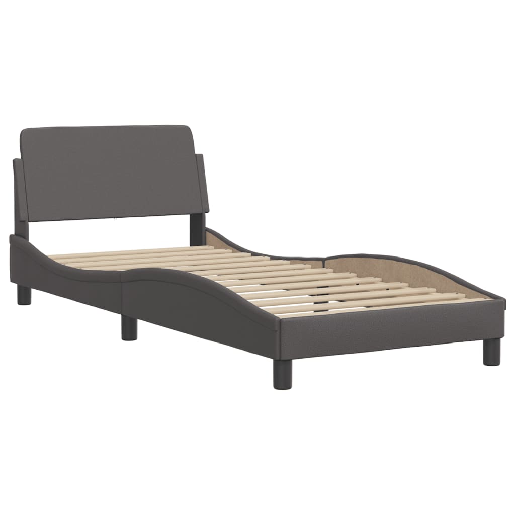 Cama com colchão Dover 90x190 cm couro artificial cinzento