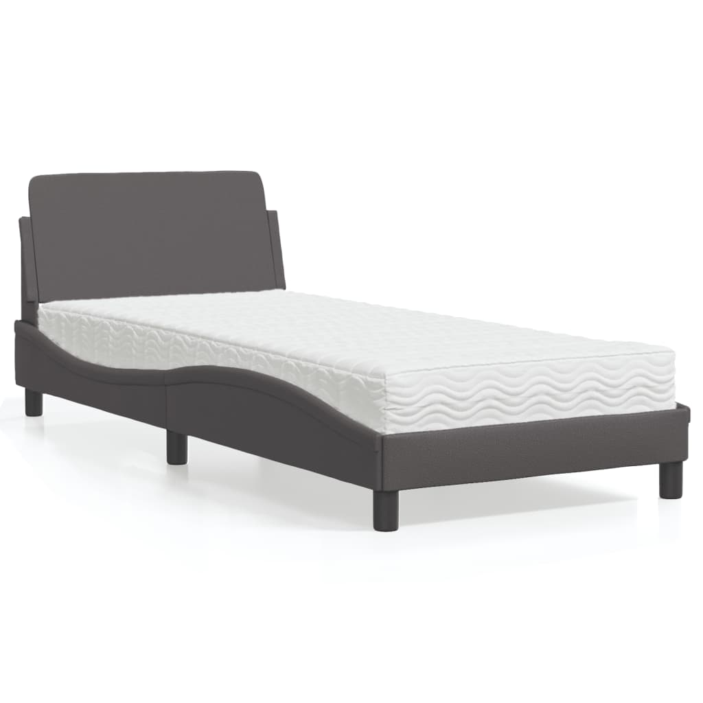 Cama com colchão Dover 90x190 cm couro artificial cinzento