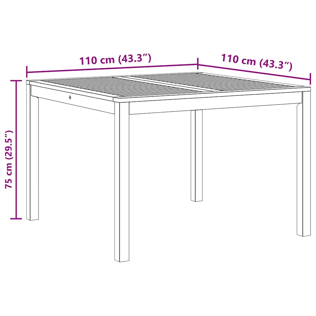 Mesa de jantar p/ jardim 110x110x75 cm madeira de acácia maciça