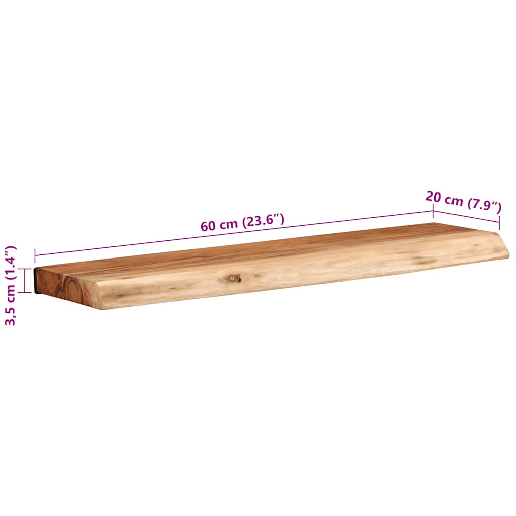 Prateleiras parede 2 pcs 60x20x3,5 cm madeira de acácia maciça