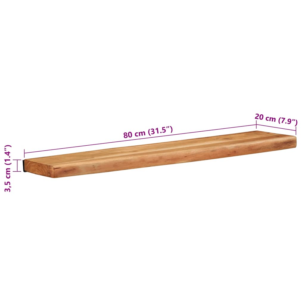 Prateleiras parede 2 pcs 80x20x3,5 cm madeira de acácia maciça