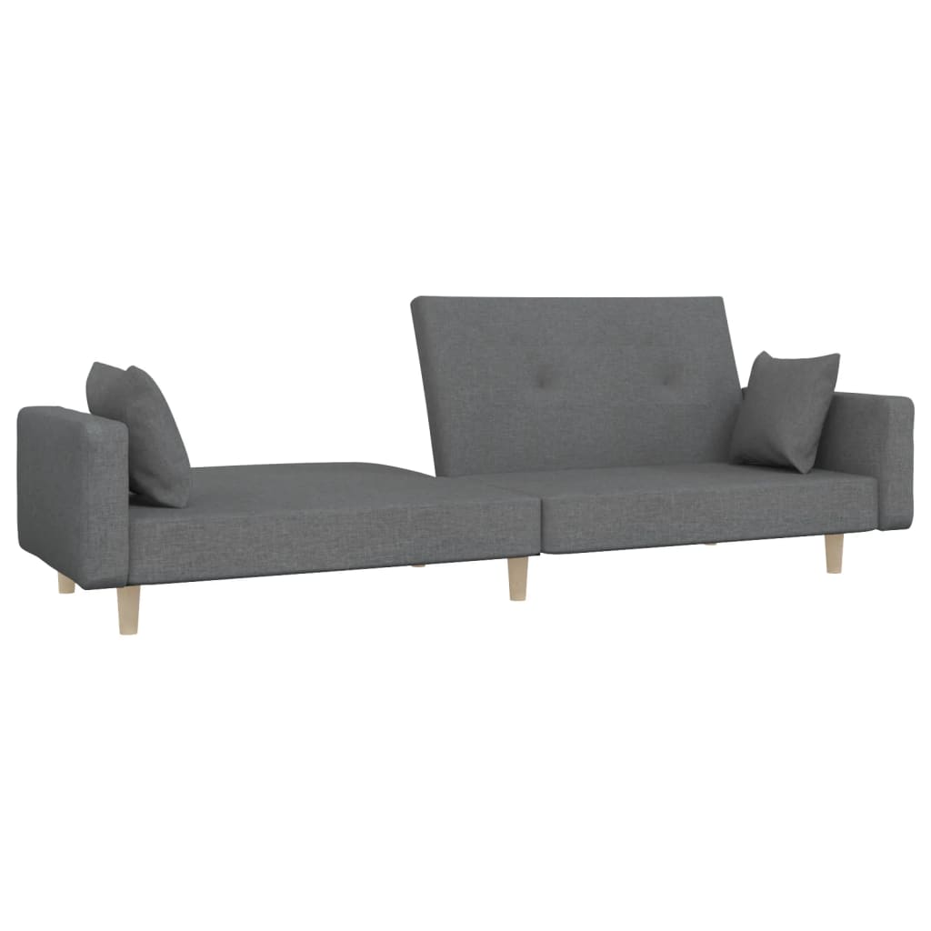Sofá-cama 2 lugares com duas almofadas tecido cinzento-claro