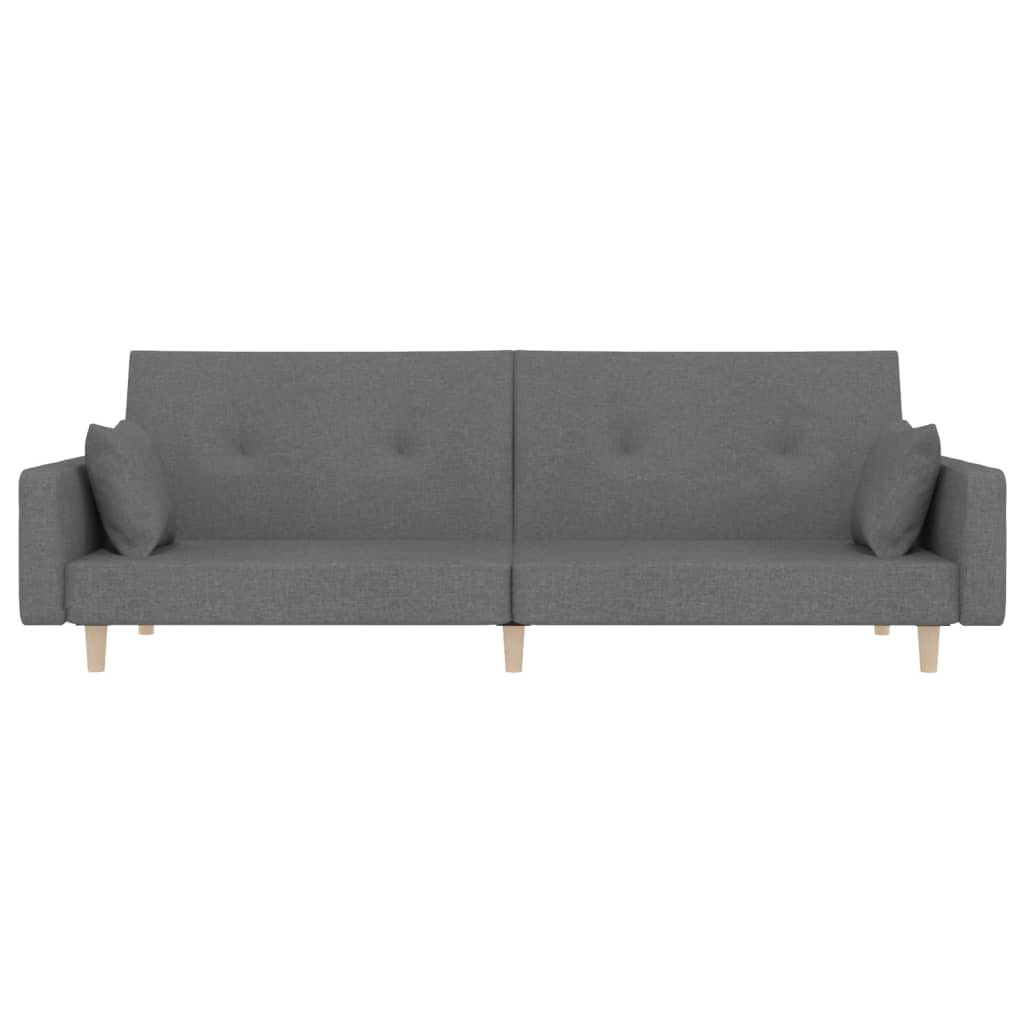 Sofá-cama 2 lugares com duas almofadas tecido cinzento-claro