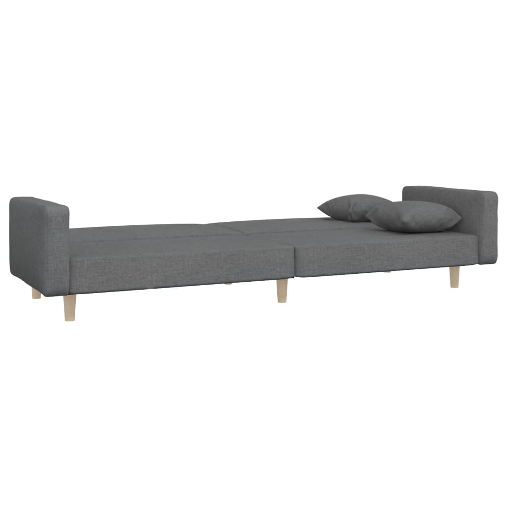 Sofá-cama 2 lugares com duas almofadas tecido cinzento-claro