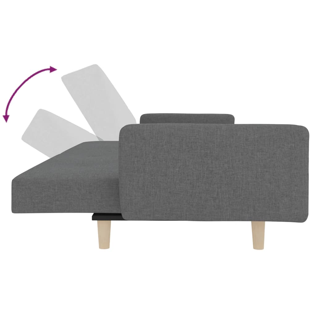 Sofá-cama 2 lugares com duas almofadas tecido cinzento-claro