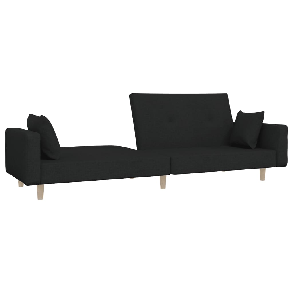 Sofá-cama 2 lugares com duas almofadas tecido preto
