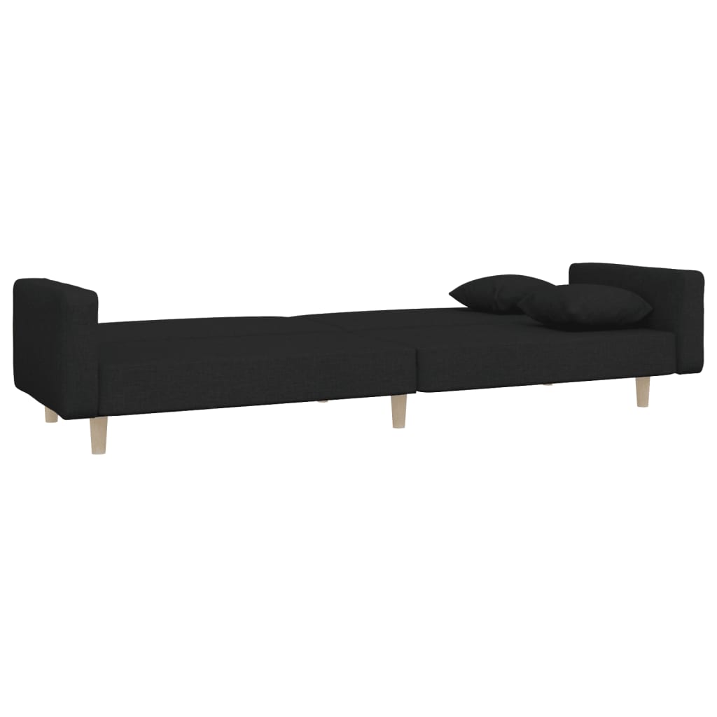 Sofá-cama 2 lugares com duas almofadas tecido preto