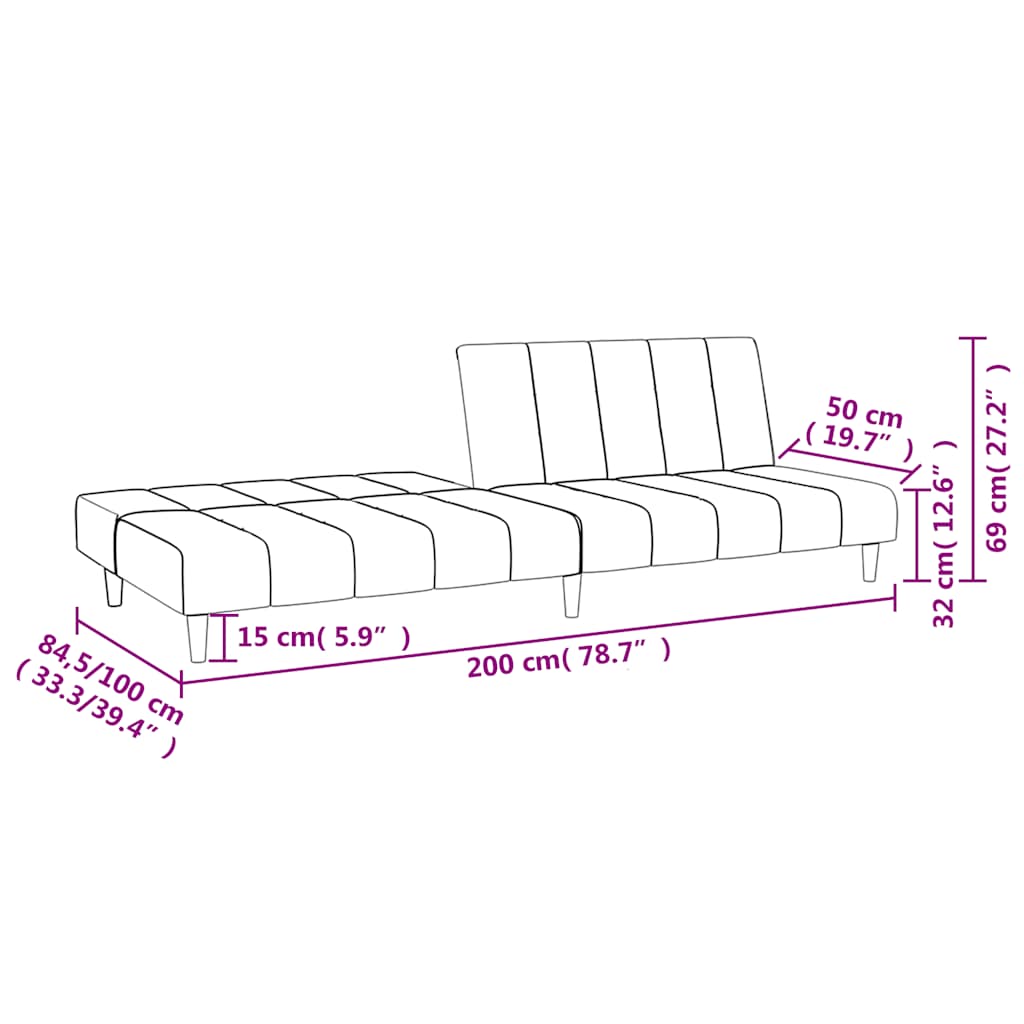 Sofá-cama de 2 lugares veludo cinzento-claro